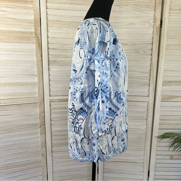 Chic Blue Patterned Women's Tunic Blouse - Picture 5 of 11